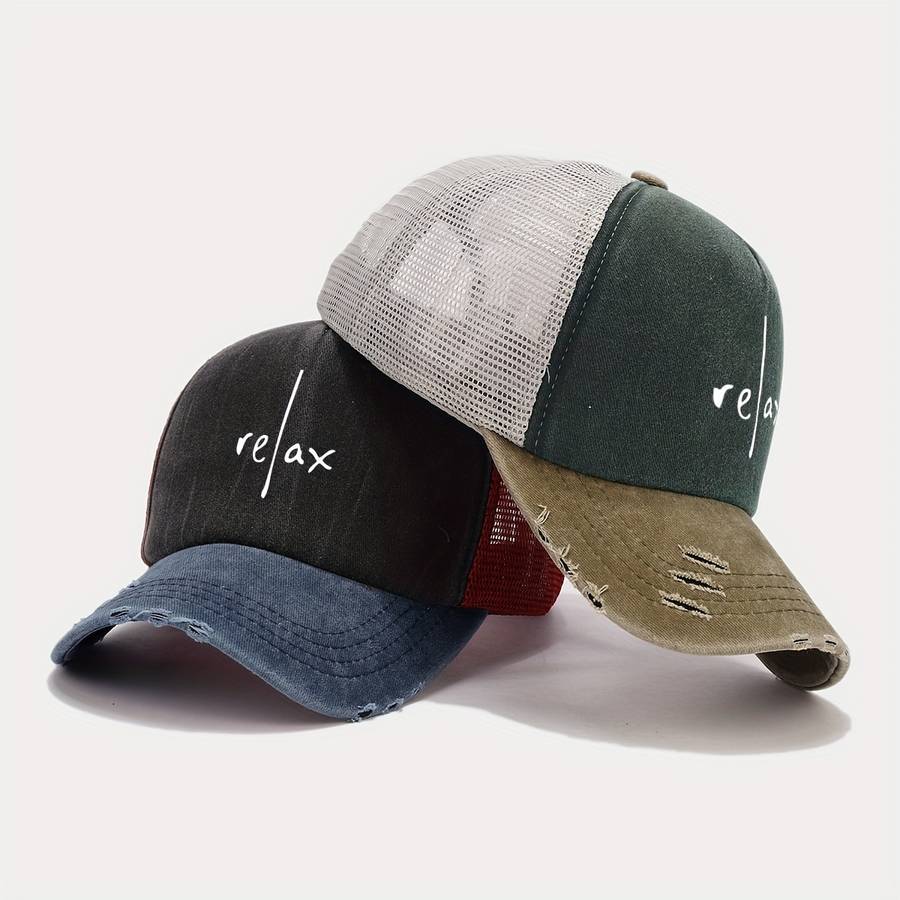 RELAX Artistic Letter Print Baseball Cap Multicolor Blend Trucker Hat Lightweight Breatha