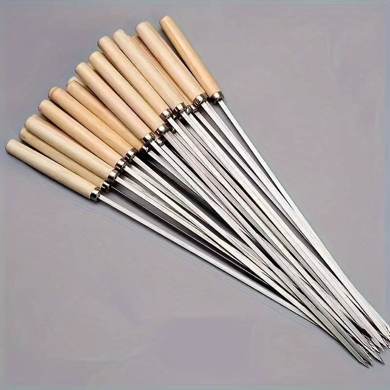 20pcs Stainless Steel Skewers with Ergonomic Wooden Handles Durable Thick Grill Sticks for C