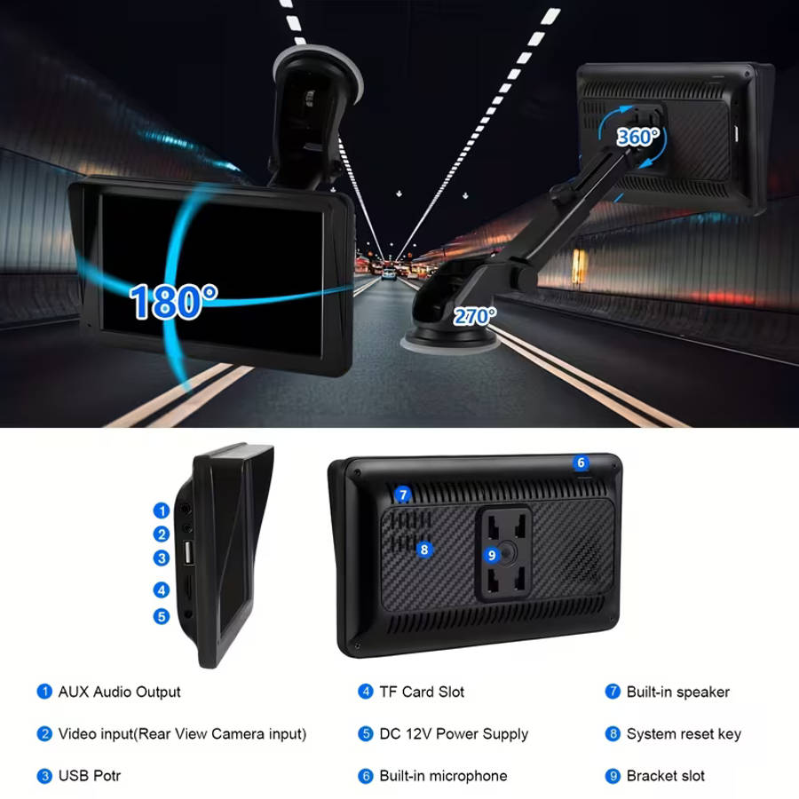 7" Wireless CarPlay Android Auto touch HD screen With Rearview Camera