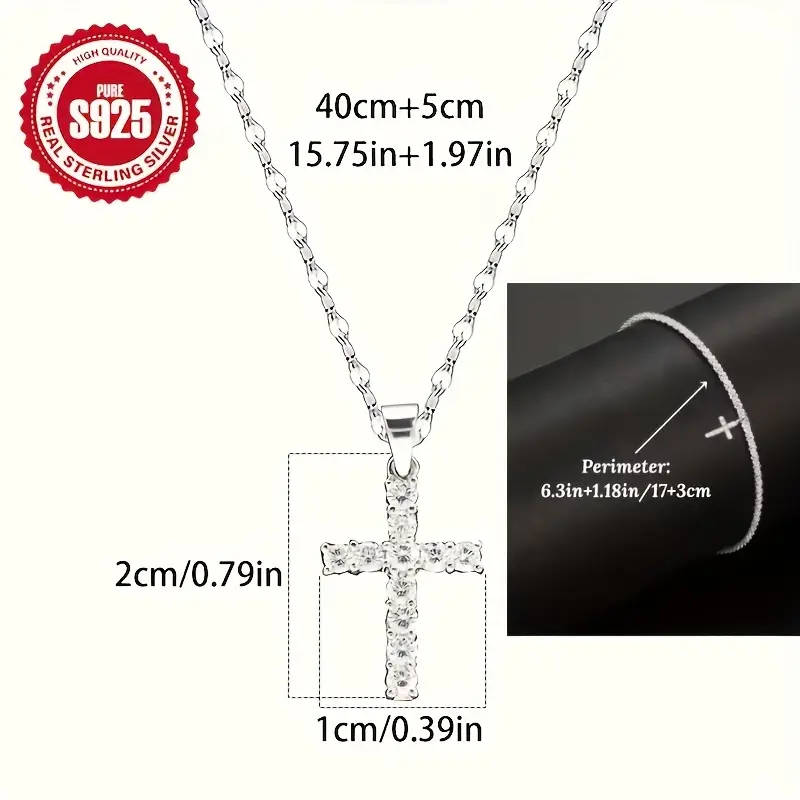 3 Piece 925 Silver Necklace with Cross Pendant, Zirconia Necklace and Cross Pendant Bracelet