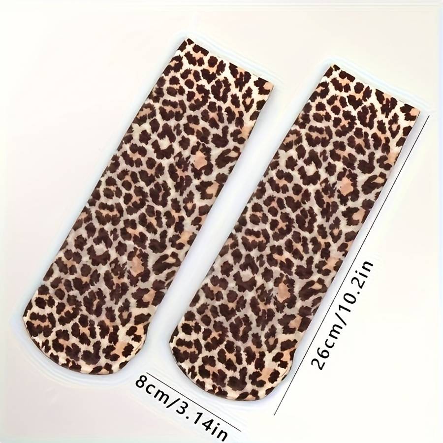 2 Pairs Leopard Print One Size High Elastic Socks