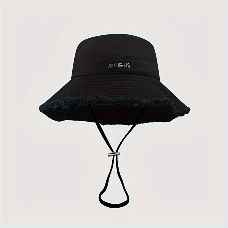 1pc Cotton Denim Bucket Hat with Raw Hem Adjustable 56-58cm Sun Protection for All Seasons Perf