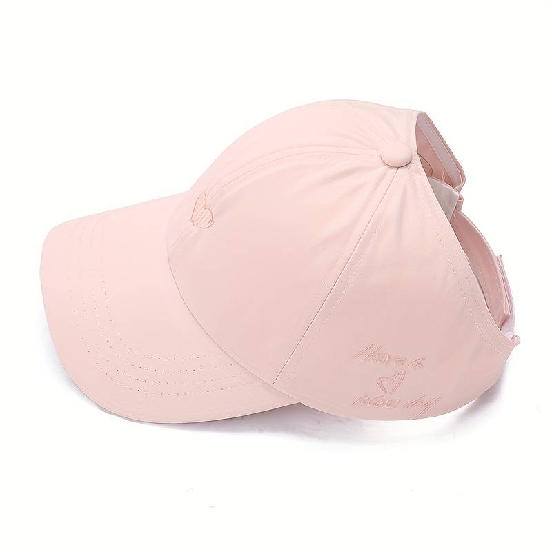 1pc Women's Lightweight Breathable Visor Cap "Have a Nice Day" Ponytail Baseball Hat Sun Protect