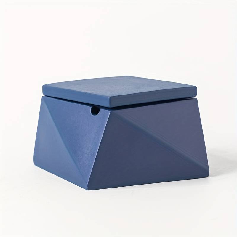 1pc Modern Geometric Stone Ashtray with Lid Light Blue Black Handcrafted Perfect for Indo