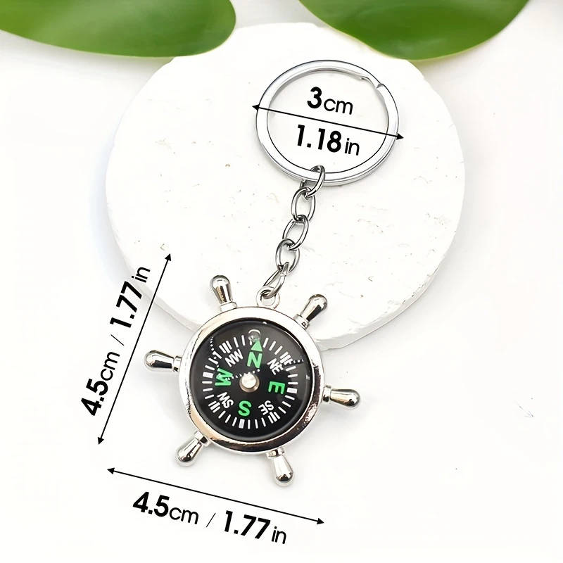 1 Piece Personalized Simple Creative Helmsman Rudder Metal Compass Keychain