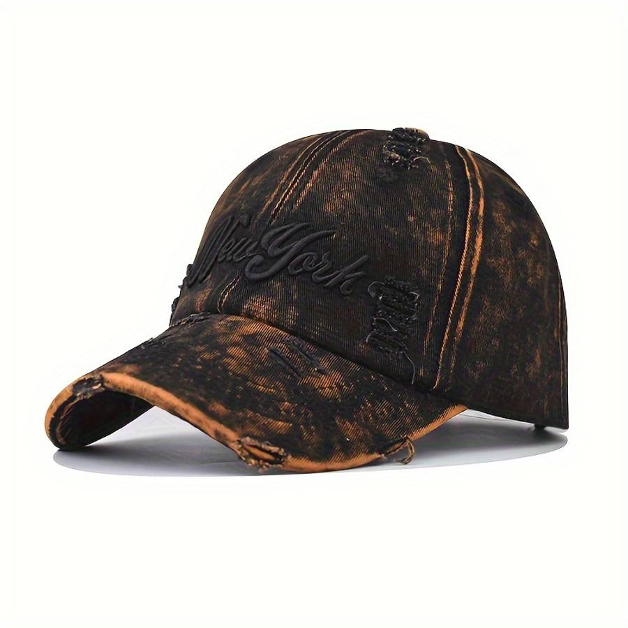 Vintage Distressed Cotton Baseball Cap with Embroidery Adjustable Drawstring Closure Lightwei