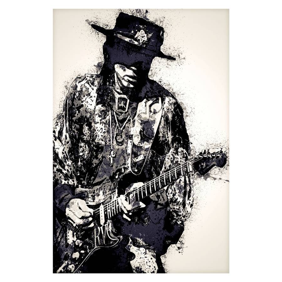 1pc Stevie Ray Vaughan Frameless Canvas Art Poster Dynamic Black and White Guitarist Design Idea