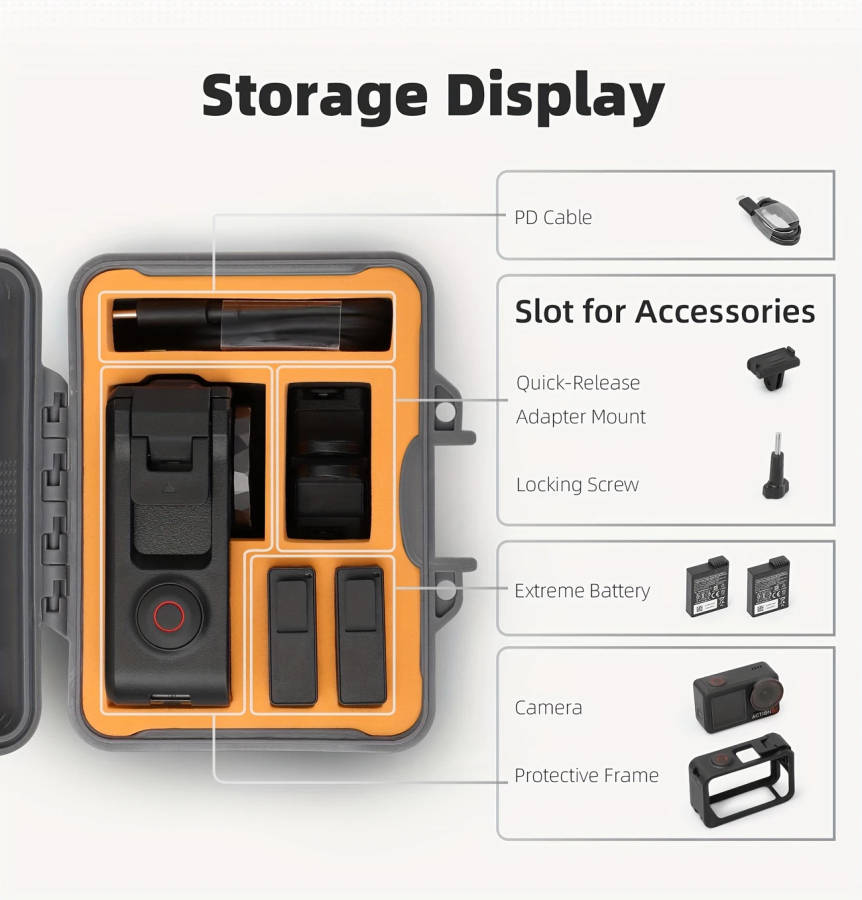 durable protective case for pro 4 3 waterproof shockproof hard shell release mount battery camera cable management and accessories storage case details 1