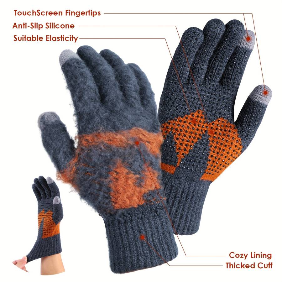 1 Pair L Style Navy Blue Warm Gloves