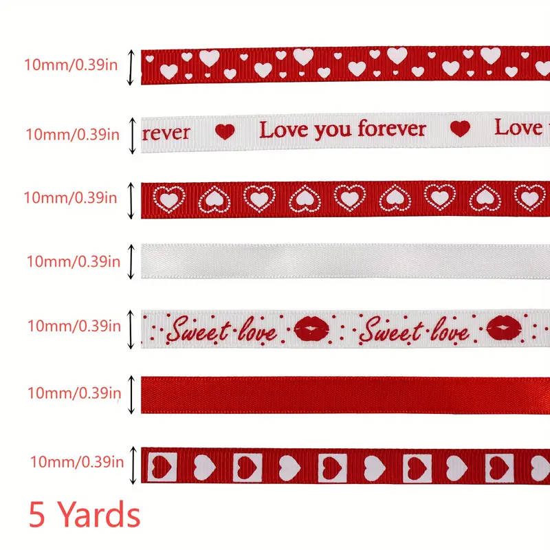 10mm Heart-Shaped Pattern Printed Satin Ribbon Craft Ribbon