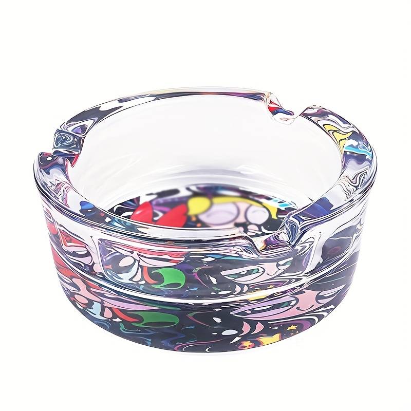 1pc 3 Girls Pattern Glass Ashtray 85mm Round Creative Design Non-Electric Glass Material Round
