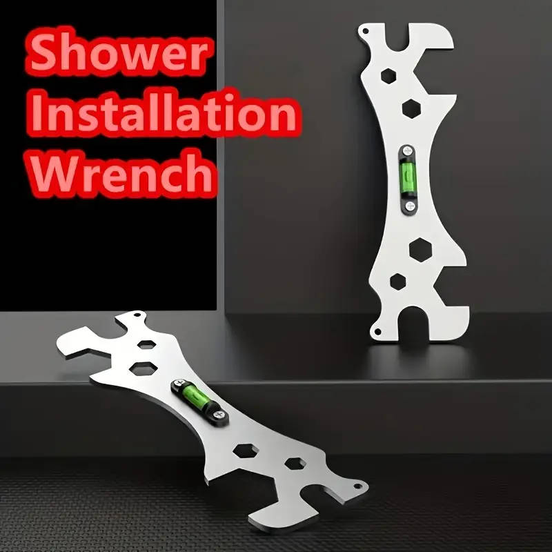 1pc Stainless Steel Shower Installation Wrench with Hexagonal Level Curved Foot Ruler Adjustable Rus