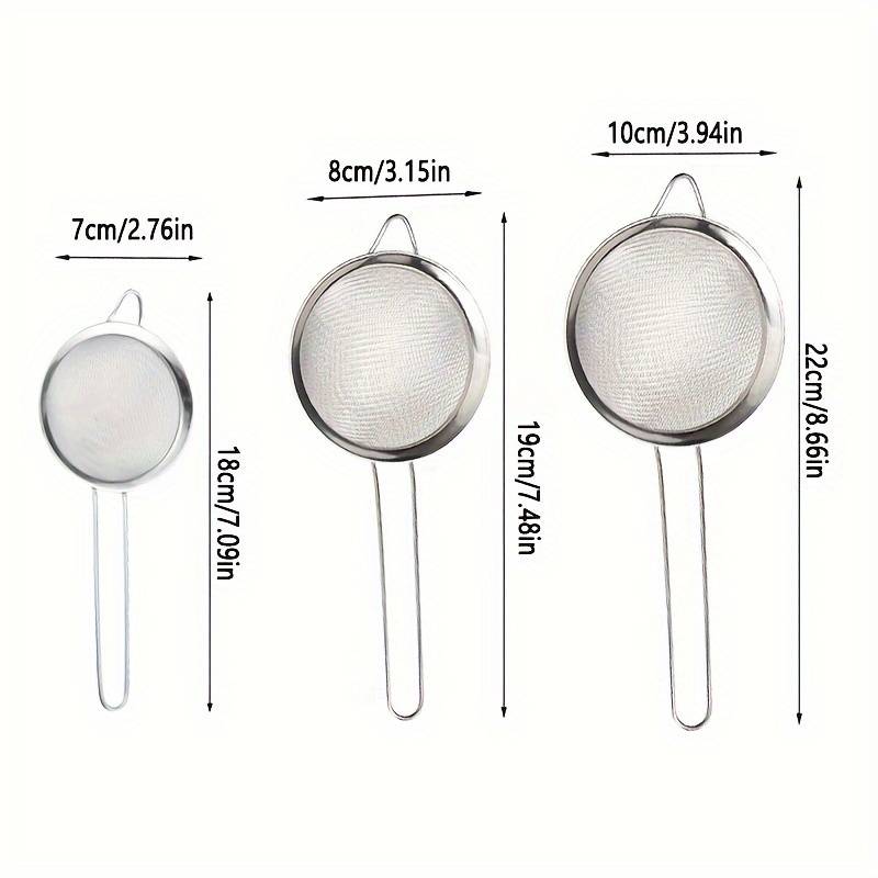 3pcs Stainless Steel Fine Mesh Strainers with Metal Handles Multi-Size Flour Sifters Oil Fi