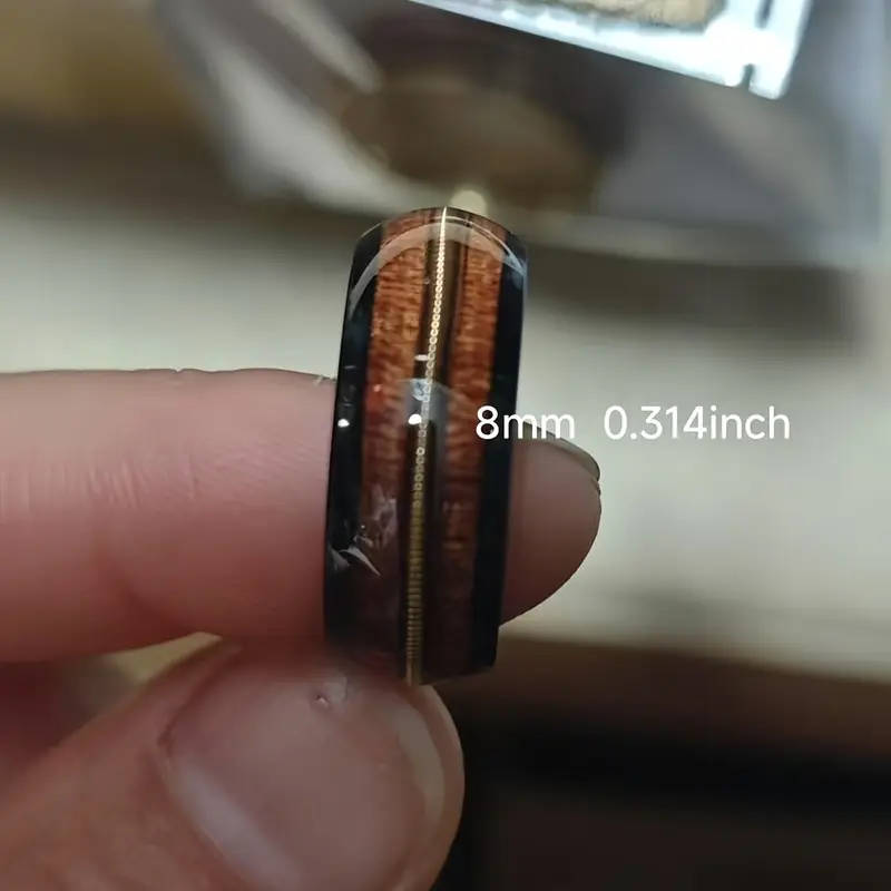 Men's Black Wood Grain Stainless Steel Ring