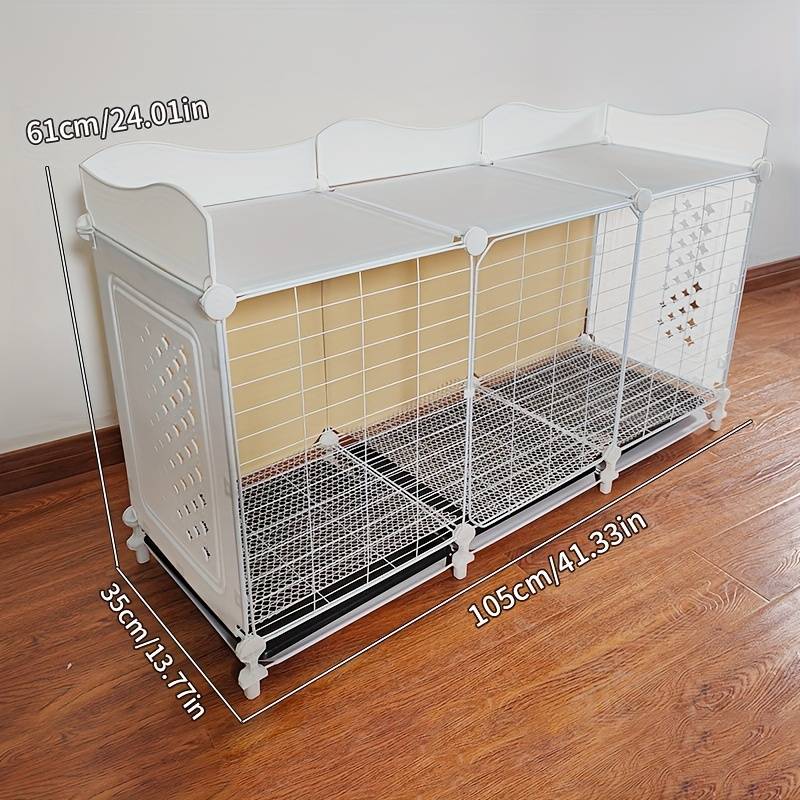 1pc 2 lattice white injection molded wheelless + storage area Pet Cage