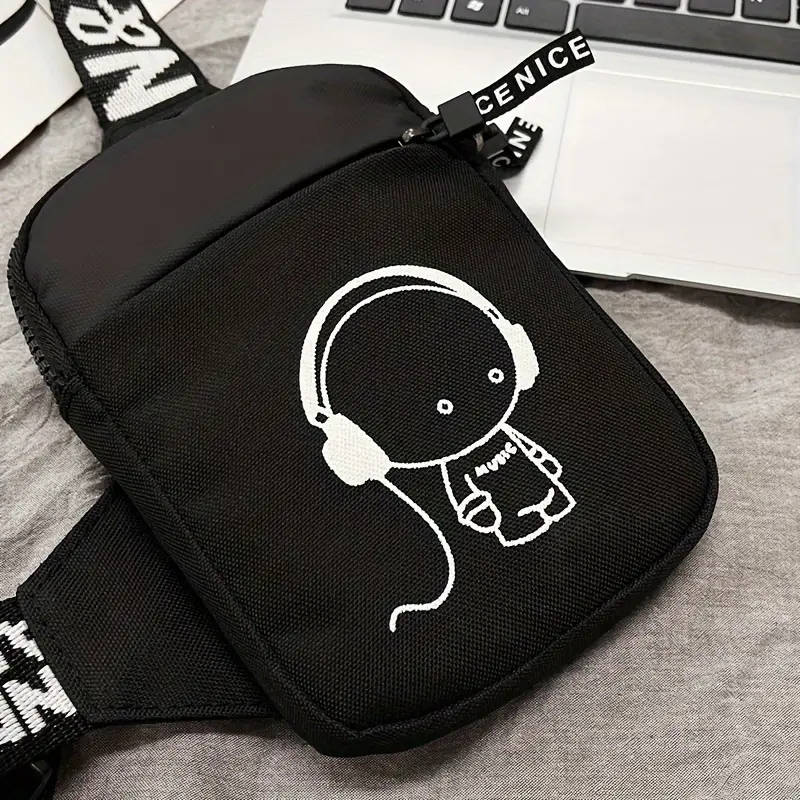1pc Trendy Men's Nylon Chest Bag with Headphone Design Casual Mini Crossbody Satchel Sporty Adjustab