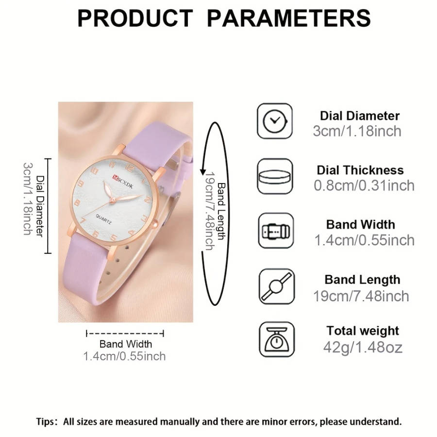 2pcs Set Elegant Pair Chic Women's Quartz Watch Fashion Glasses Set Fashionable Faux Leather Strap Z