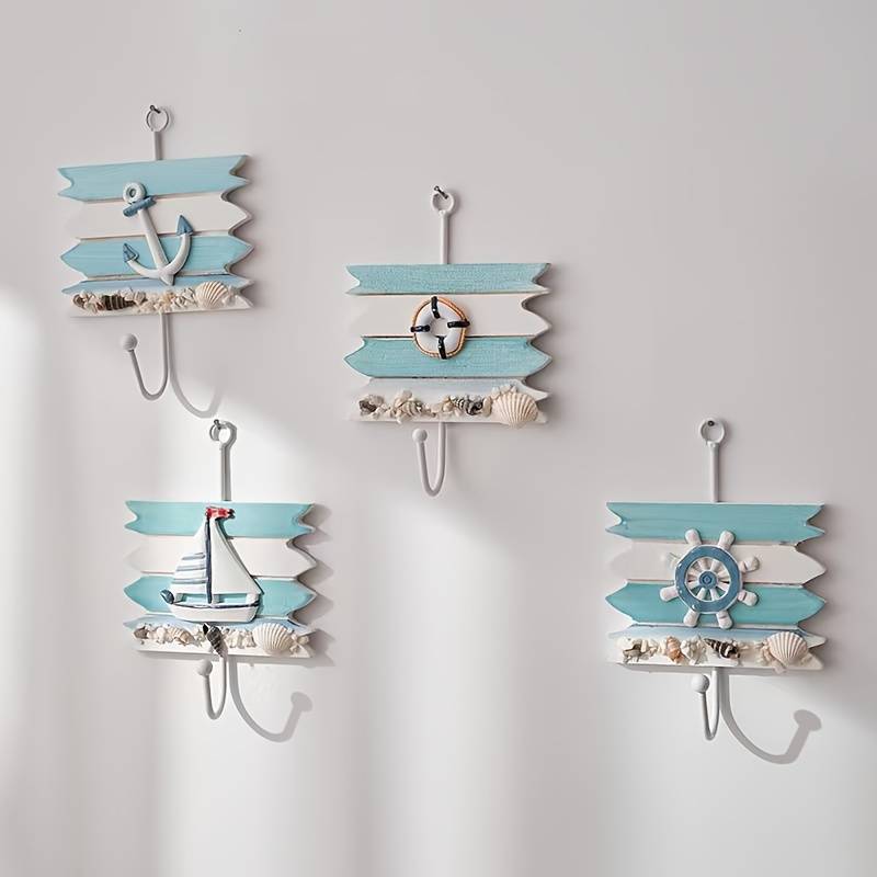 1pc Contemporary Wood Robe  Towel Hooks Wall Mounted Easy Install Storage Organizer for Home Hotel C