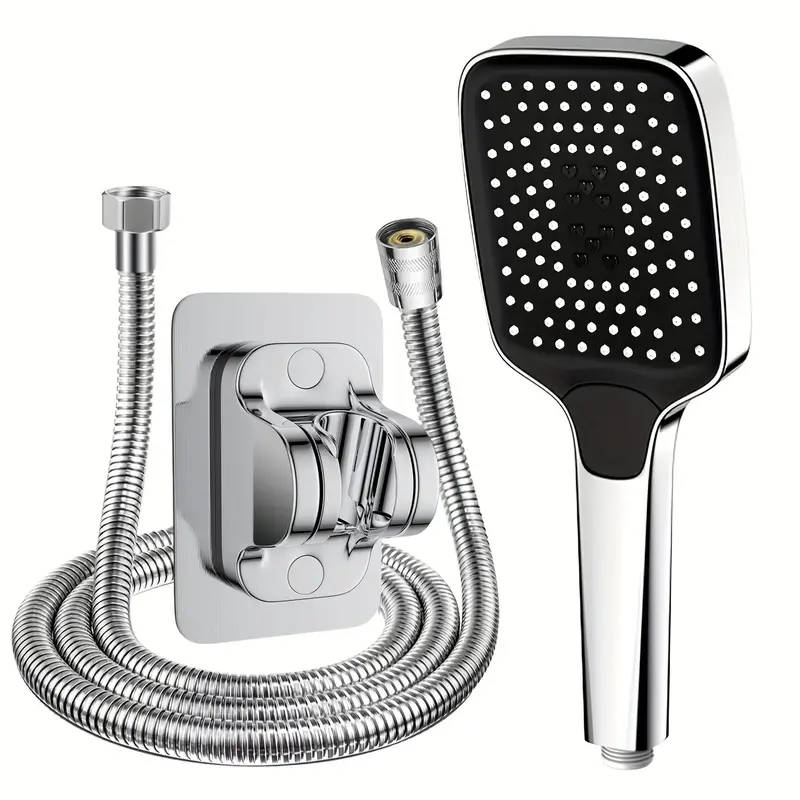 1set Square Shower Head With Shower Bracket And Hose Multi Functional High Pressure Shower Head