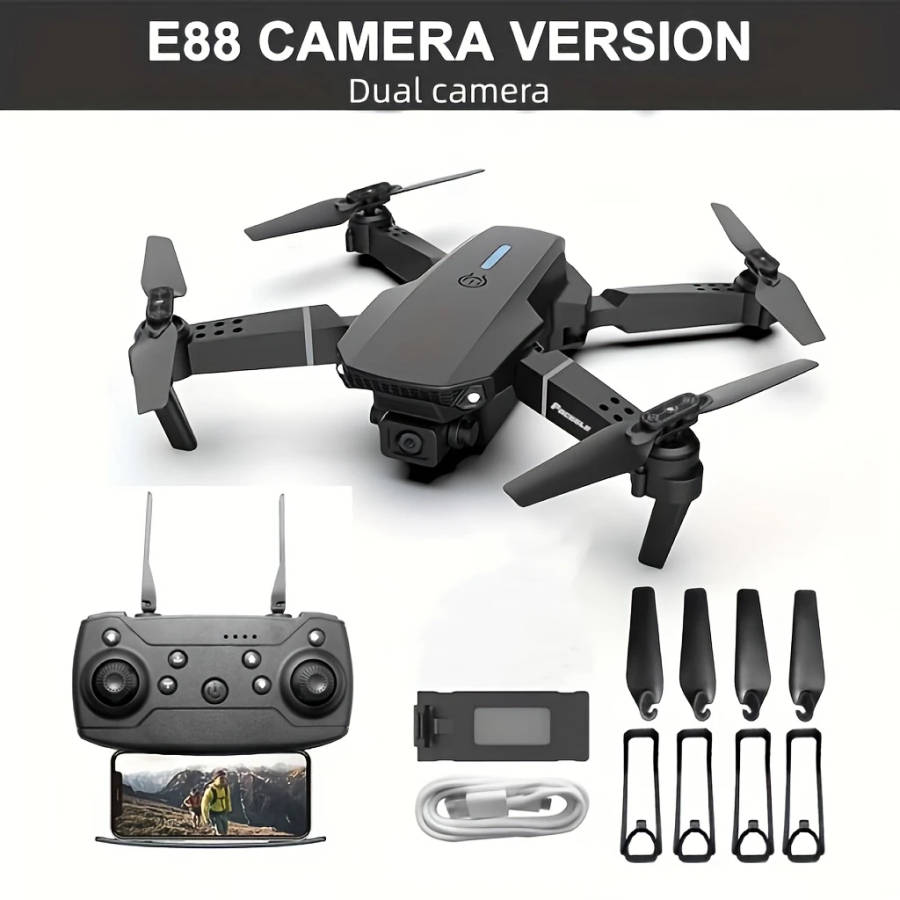 1pc E88 Dual Camera Drone with Optical Flow Foldable Remote Control Quadcopter for Beginners 5-Minut