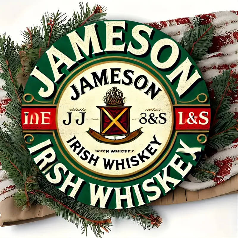 1pc Vintage Irish Whiskey Metal Wall Sign 20.32x20.32cm Round Aluminum Art Durable Weather-Resistant