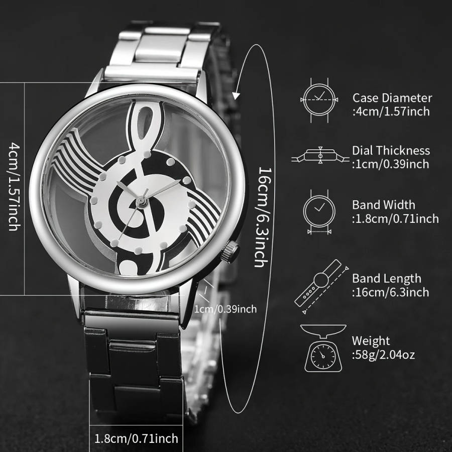 4pcs set Women's Watch Creative Hollow Musical Note Dial Quartz Watch Bracelet Set Does Not Include