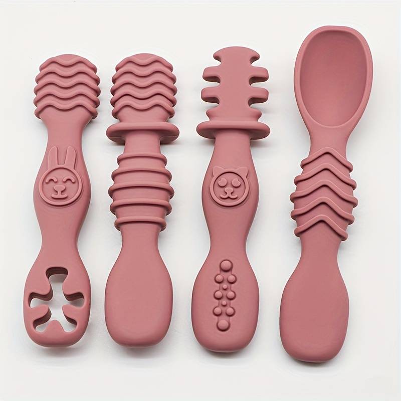 4pcs Baby Silicone Chewing Spoon Set Food Grade Silicone Spoon And Fork Set Silicone Spoon S