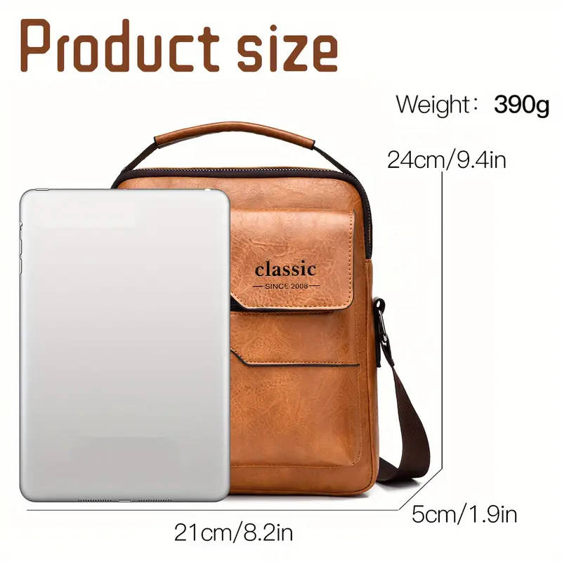 Men'S Vintage Faux Leather Crossbody Bag Faux Leather Shoulder Satchel Casual Business Briefcase Lar