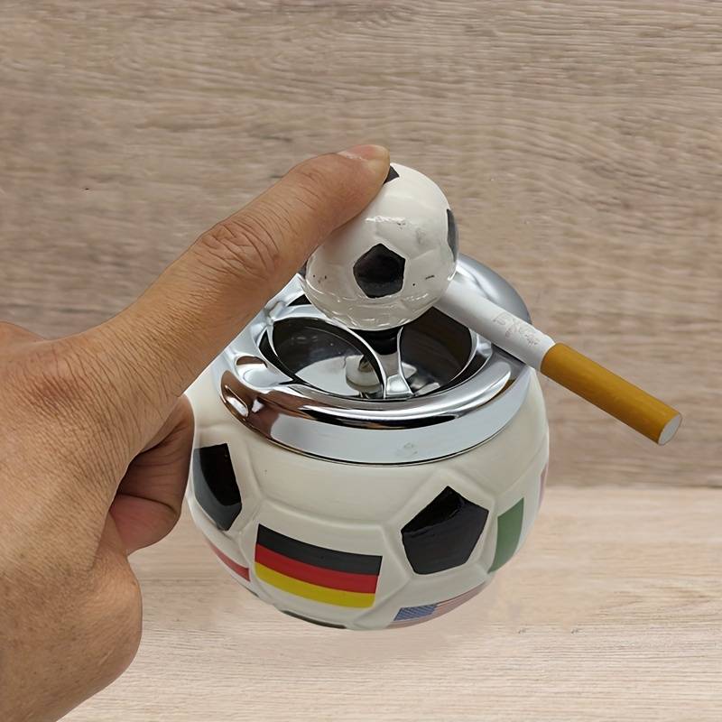 1pc Vintage Soccer-Themed Ceramic Ashtray with Ball and Flag Design Ideal for Home Bar Hotel K