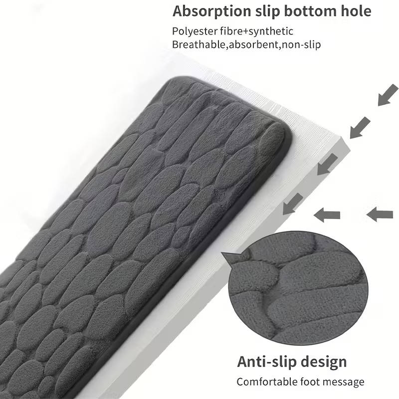 3-Piece Embossed Pebble Pattern Bathroom Rug Set Black