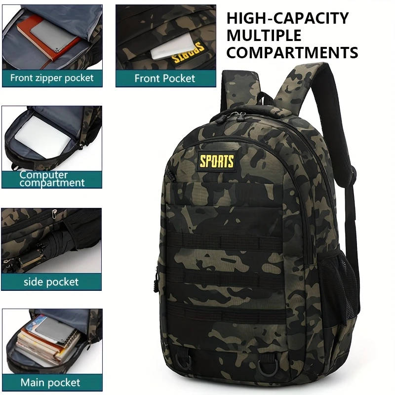 1pc Mens Casual Nylon Backpack with Laptop Compartment Lightweight Adjustable Straps Zipper Closure