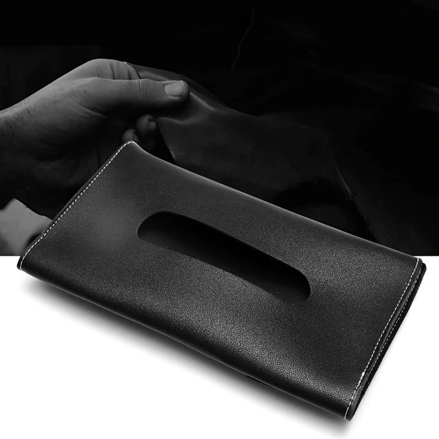 Black PU Leather Car Visor Tissue Holder