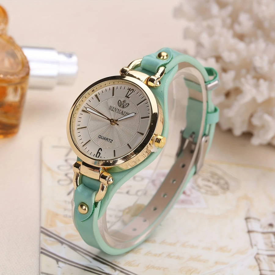1pc Elegant Women's Quartz Watch Minimalist Brown Faux Leather Strap Golden-Tone Case White Dial Non