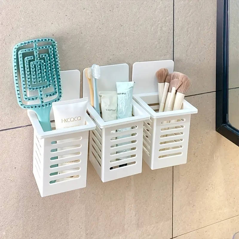 1pc Unfinished Plastic Wall-Mounted Bathroom Organizer 1-Shelf Hanging Shelf for Toothbrush Toothpas