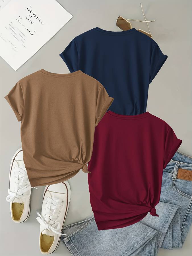 Womens T Shirt Color Camel   Wine Red   Navy Blue Sizexl