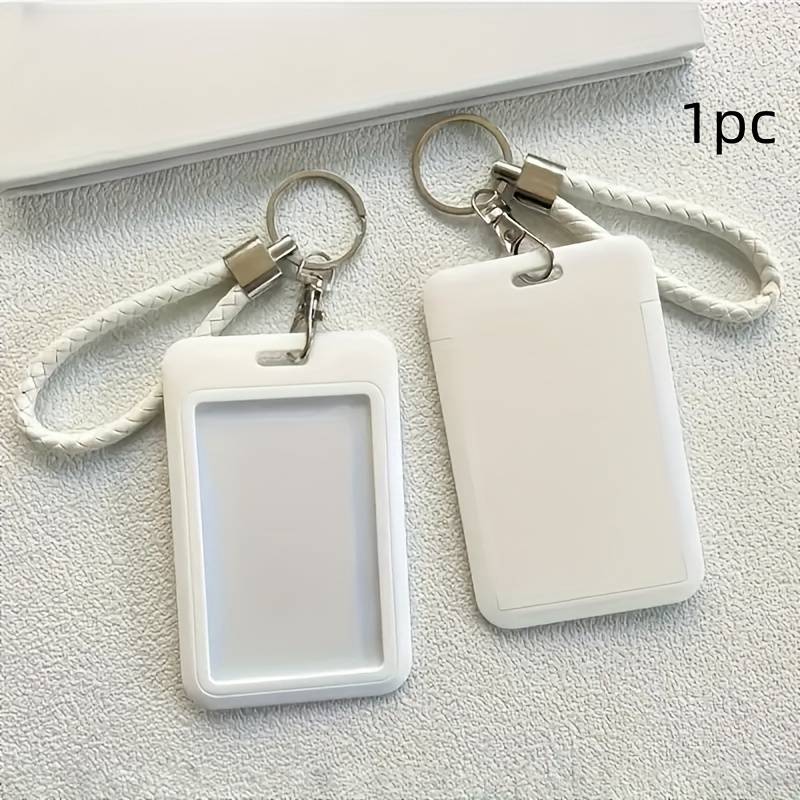 1pc Fashionable Macaron Solid Color Plastic Commuter Card Case with Keychain Hand Washable Non-D