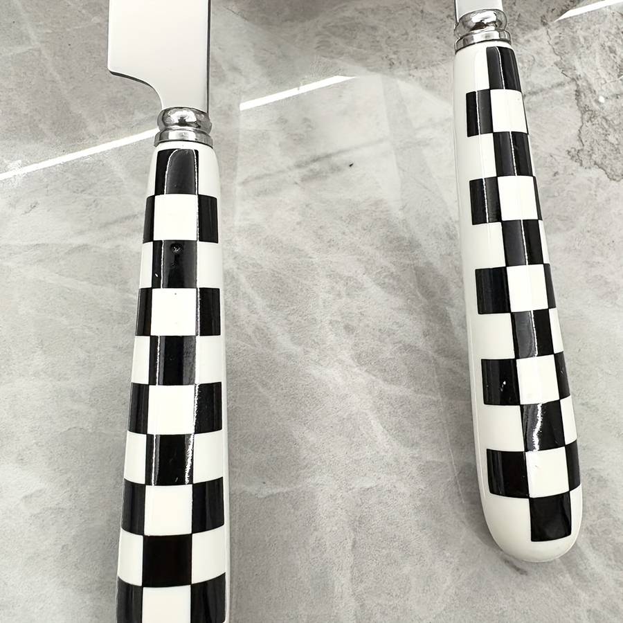 4pcs Stainless Steel Cutlery Set with Polka Dot Ceramic Handles Includes Knife Fork Spoon