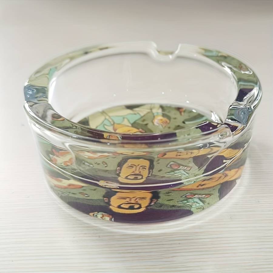 1pc Vibrant Cartoon Family Glass Ashtray 85mm Round Colorful Character Design with Animated