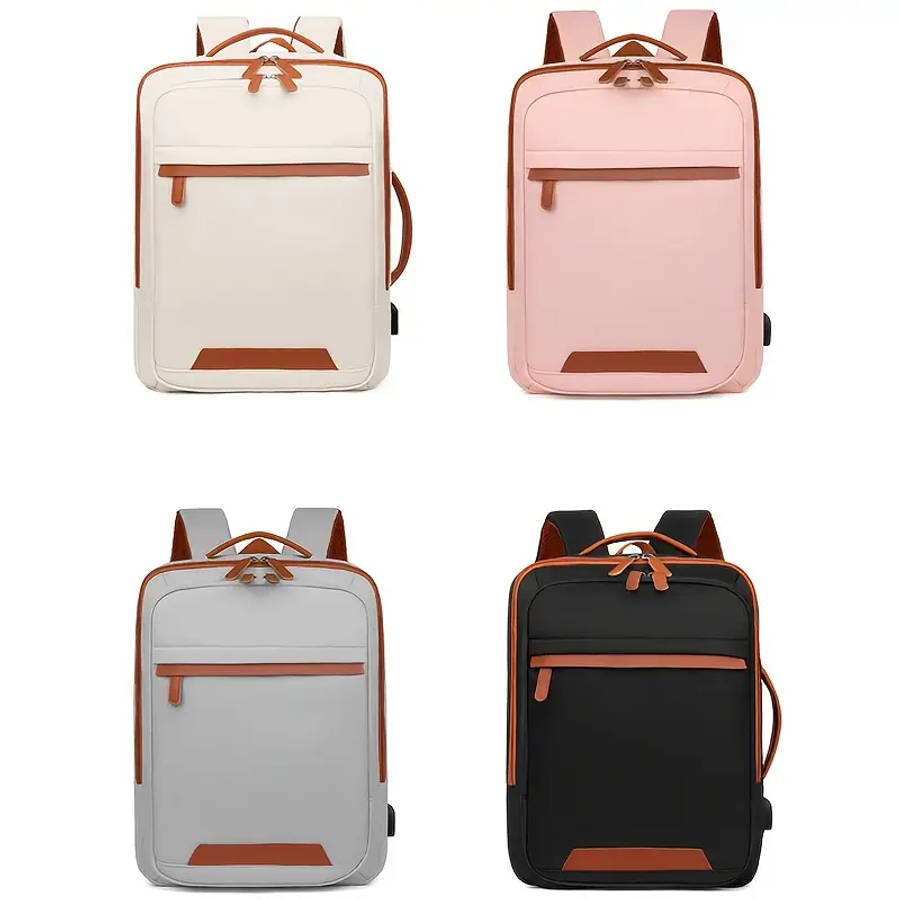 4pcs Set Expandable Nylon Business Backpack Solid Color Waterproof Zipper Closure