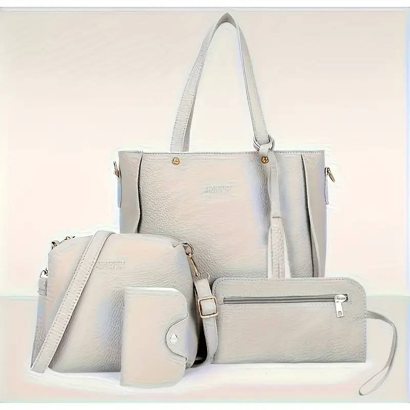 4 Piece Elegant Women's Handbag Set - Tassel Shoulder Bag, Crossbody, Pouch & Wallet