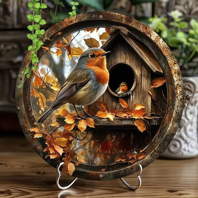 Vintage Robin Bird Metal Aluminum Sign 20x20cm