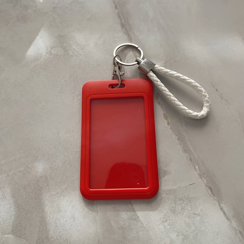 1pc Fashionable Macaron Solid Color Plastic Commuter Card Case with Keychain Hand Washable Non-D