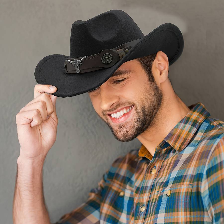 1pc Wide Brim Western Cowboy Hat with Decorative Laces Adjustable Pu Decorative Laces Unisex Retr