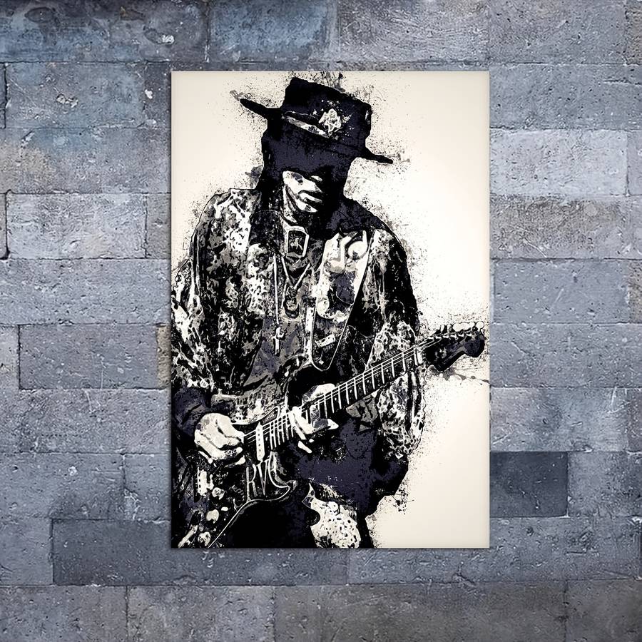 1pc Stevie Ray Vaughan Frameless Canvas Art Poster Dynamic Black and White Guitarist Design Idea