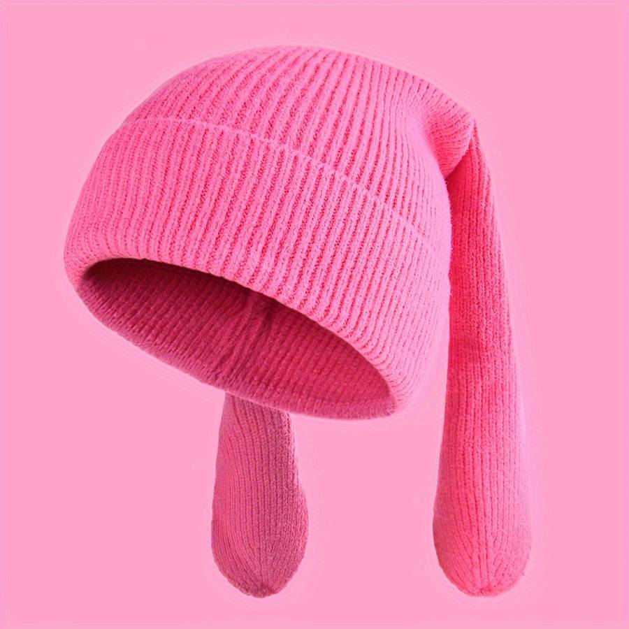 1pc Cozy Knitted Bunny Ears Beanie Hat for Women 100% Acrylic Stretchable Skull Cap with Brea