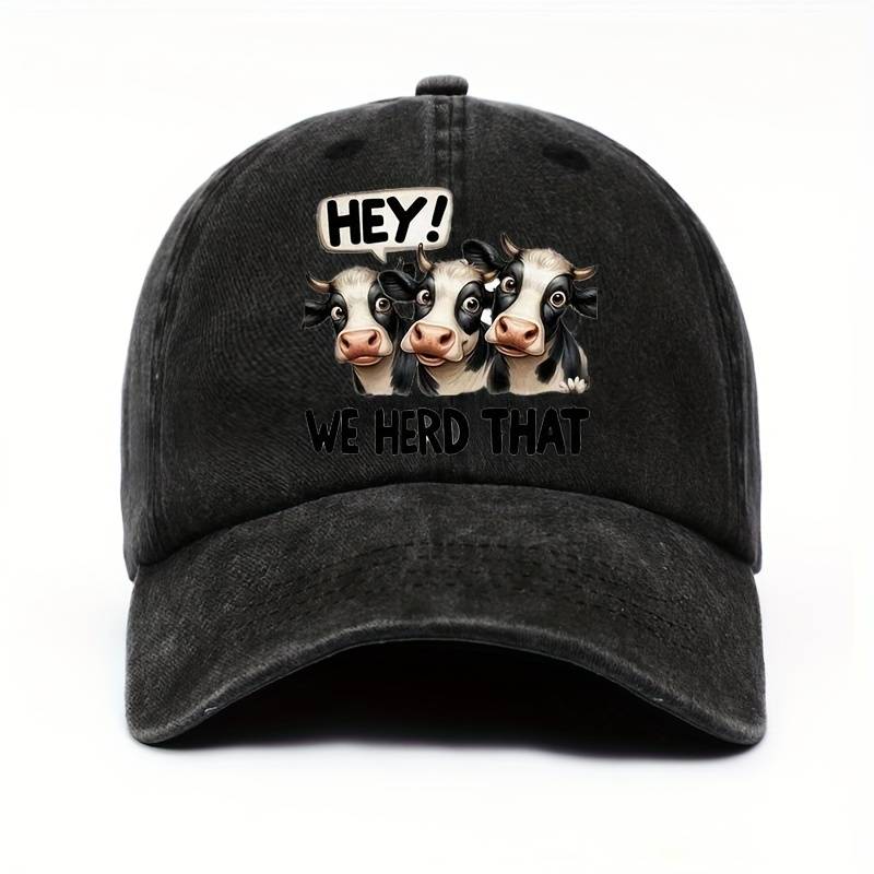 1pc Cotton Baseball Cap with Cute Cow Print Adjustable Unisex Hat Hand Washable Lightweight An