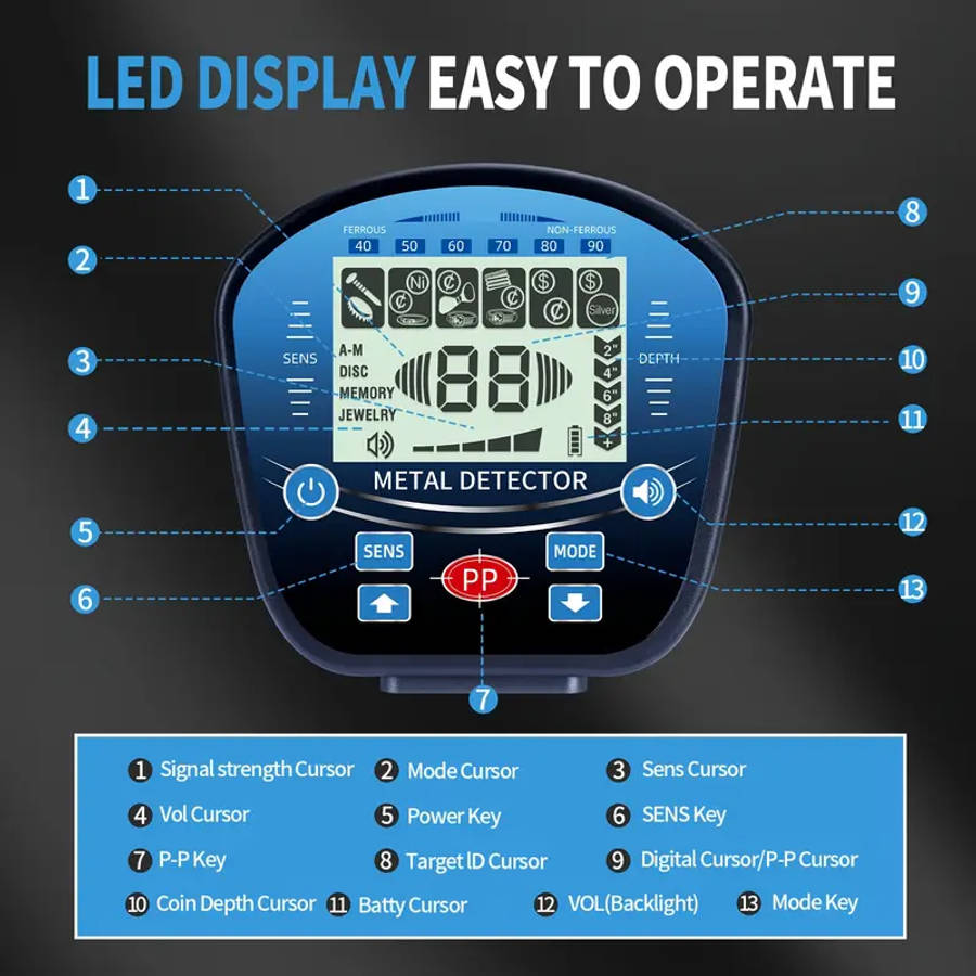 Professional 10" Coil Metal Detector with LCD Display