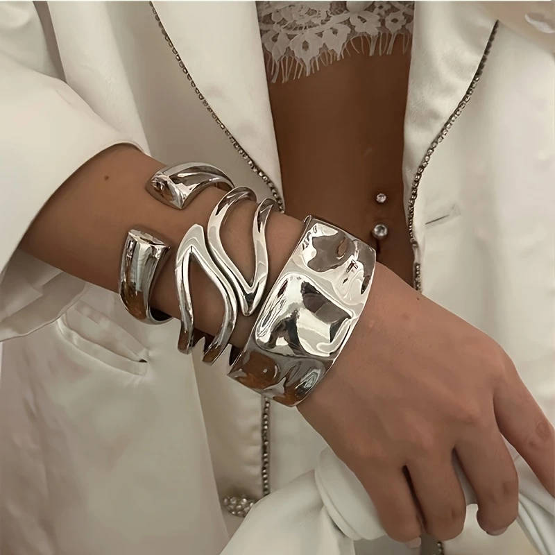 3-Piece Metal Exaggerated Bracelet Set For Women