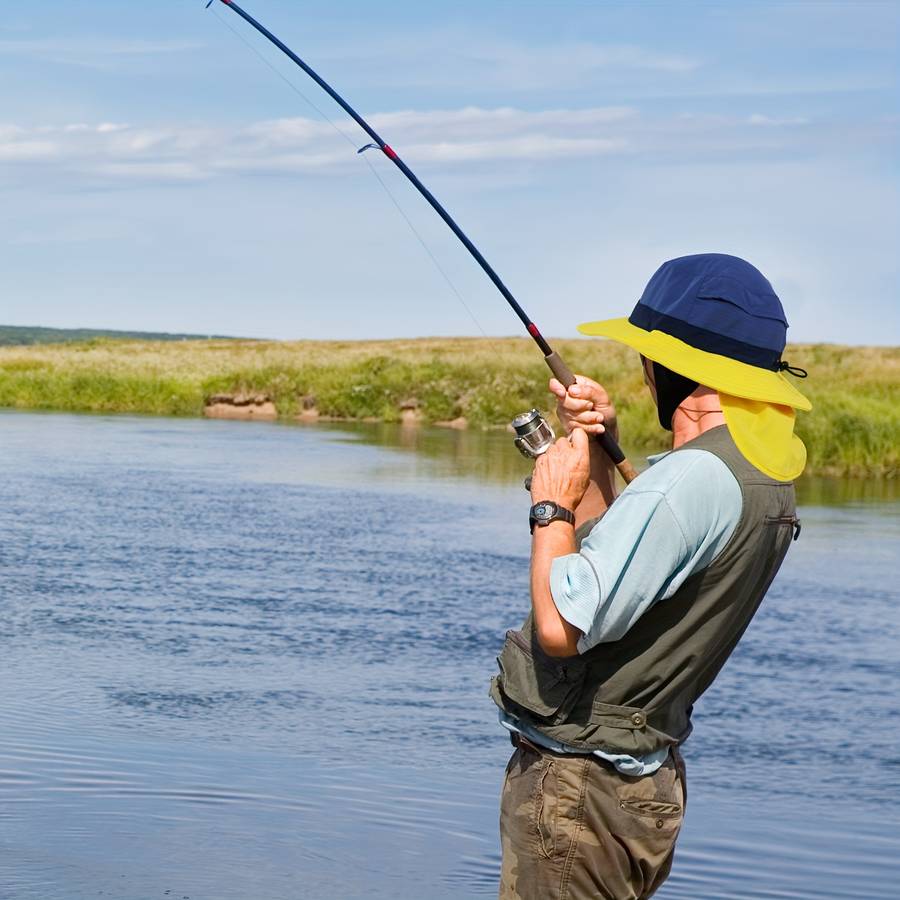1pc A colour-matching stiff brim a sunshade fisherman's hat with a wide chin strap to prevent tigh