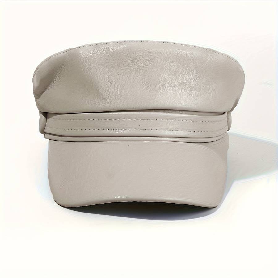 PU Leather Flat Top Beret Hat Adjustable Military Navy Hat British Style Elegant Painter Hat